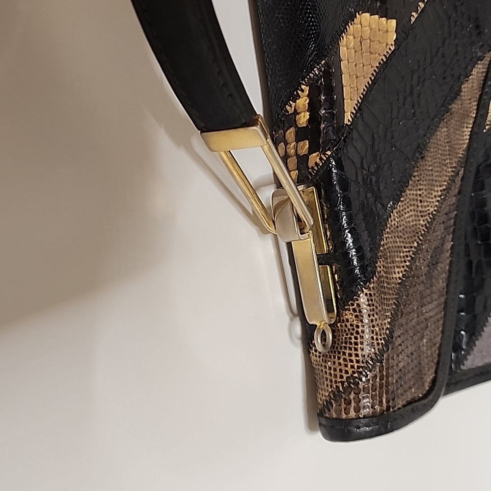 Vintage 1970s Python Snake Lizard Patchwork Clutc… - image 3
